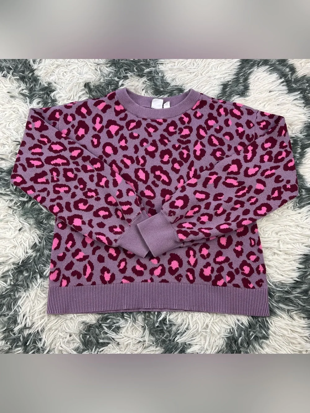 Gap Kids Girl Purple Pink Relaxed Intarsia Sweatshirt Size XXL 14-16